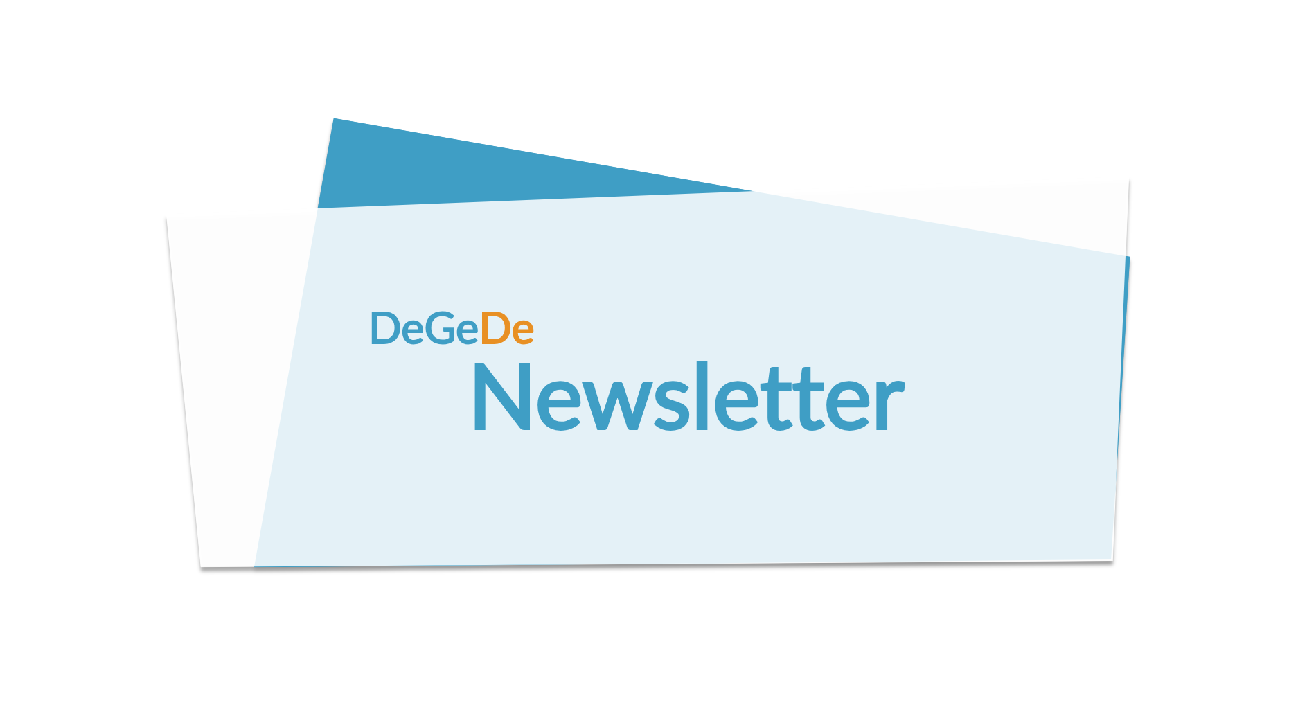 Auf einem Button aus überlappenden Trapezen steht in blau 'Newsletter'.