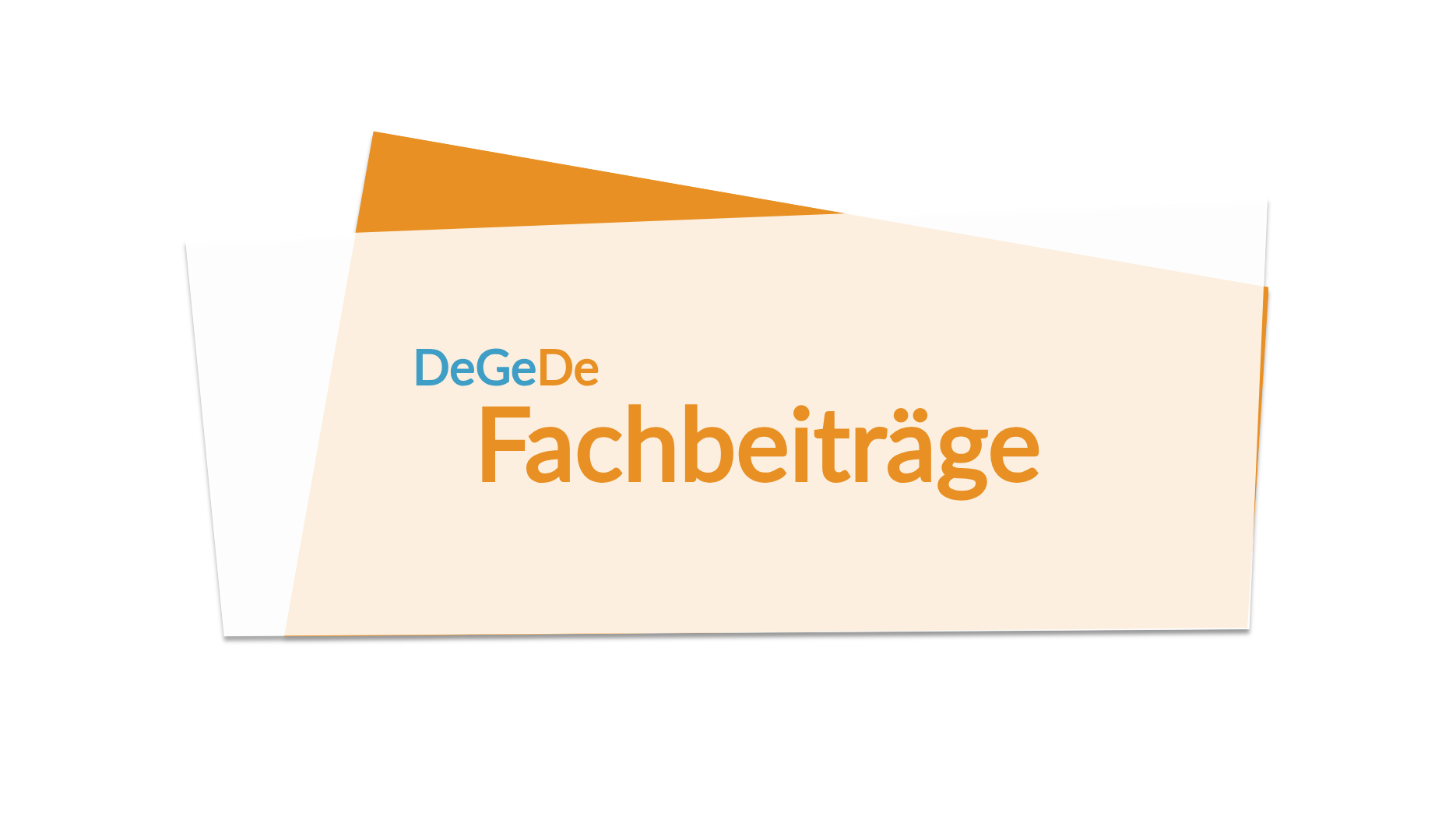 Auf einem Button aus überlappenden Trapezen steht in orange 'Fachbeiträge'.