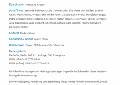 Das Impressum der Dokumentation zum Preis für demokratische Schulentwicklung.